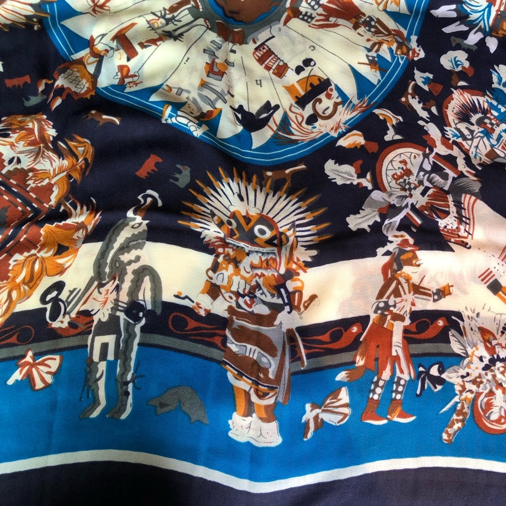 colorful square scarf with Native American motifs